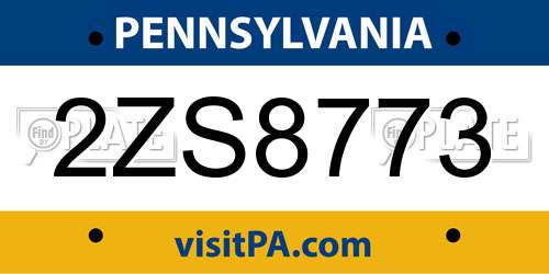 2ZS8773 Pennsylvania License Plate