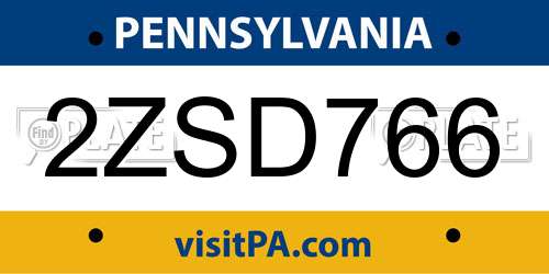 2ZSD766 Pennsylvania License Plate
