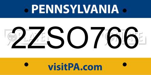 2ZSO766 Pennsylvania License Plate