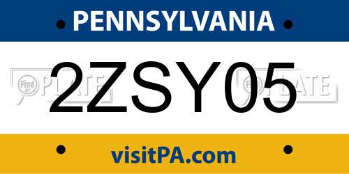 2ZSY05 Pennsylvania License Plate