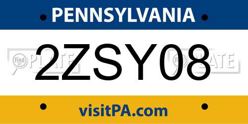 2ZSY08 Pennsylvania License Plate