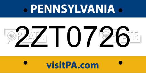 2ZT0726 Pennsylvania License Plate