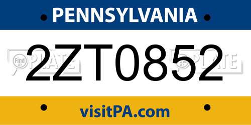 2ZT0852 Pennsylvania License Plate