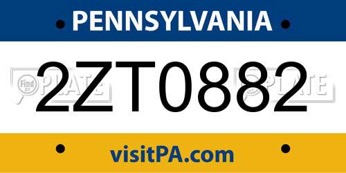 2ZT0882 Pennsylvania License Plate