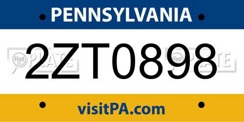 2ZT0898 Pennsylvania License Plate