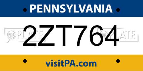 2ZT764 Pennsylvania License Plate
