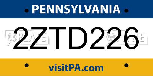 2ZTD226 Pennsylvania License Plate