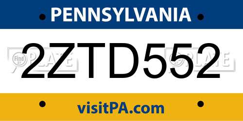 2ZTD552 Pennsylvania License Plate