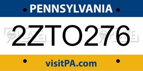 2ZTO276 Pennsylvania License Plate