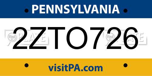 2ZTO726 Pennsylvania License Plate