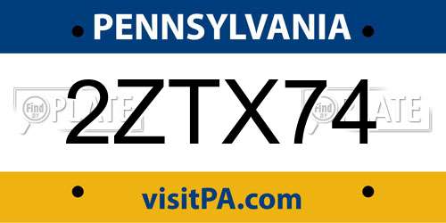 2ZTX74 Pennsylvania License Plate