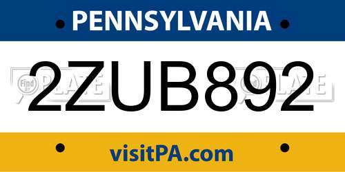 2ZUB892 Pennsylvania License Plate
