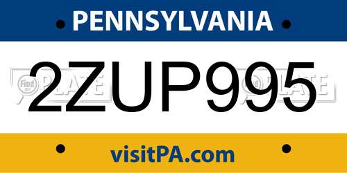 2ZUP995 Pennsylvania License Plate