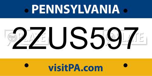 2ZUS597 Pennsylvania License Plate