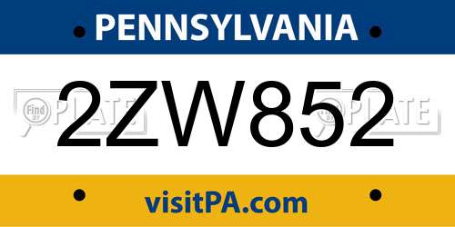 2ZW852 Pennsylvania License Plate