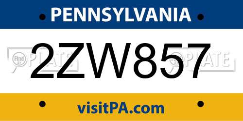 2ZW857 Pennsylvania License Plate