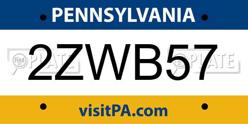 2ZWB57 Pennsylvania License Plate