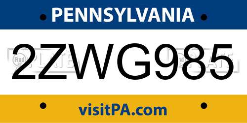 2ZWG985 Pennsylvania License Plate