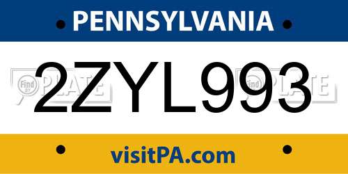 2ZYL993 Pennsylvania License Plate