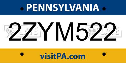 2ZYM522 Pennsylvania License Plate