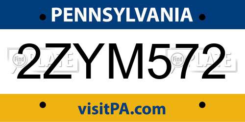 2ZYM572 Pennsylvania License Plate