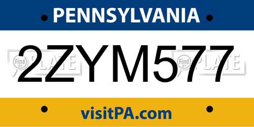 2ZYM577 Pennsylvania License Plate