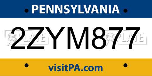 2ZYM877 Pennsylvania License Plate