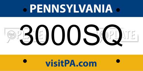 3000SQ Pennsylvania License Plate
