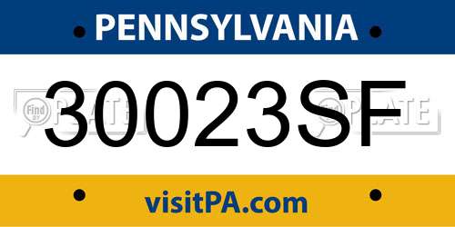 30023SF Pennsylvania License Plate