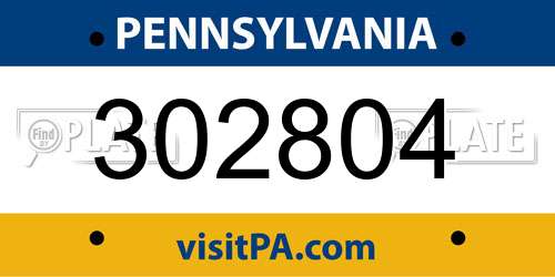 302804 Pennsylvania License Plate