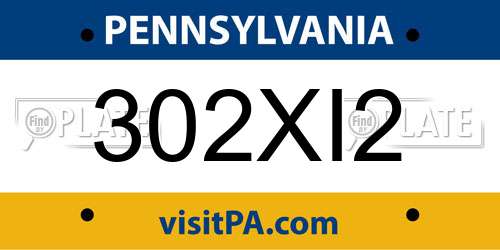 302XI2 Pennsylvania License Plate