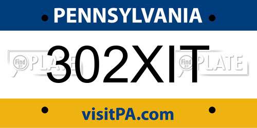 302XIT Pennsylvania License Plate