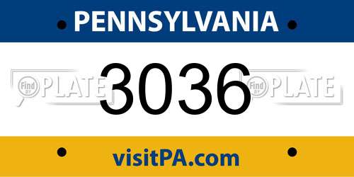 3036 Pennsylvania License Plate