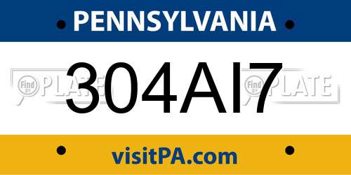 304AI7 Pennsylvania License Plate