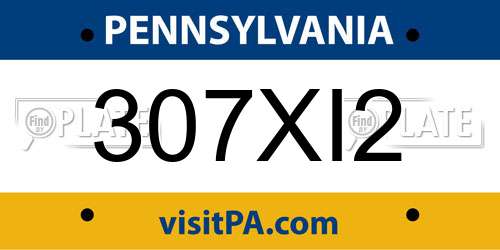 307XI2 Pennsylvania License Plate