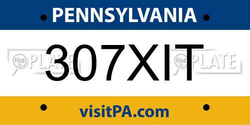 307XIT Pennsylvania License Plate