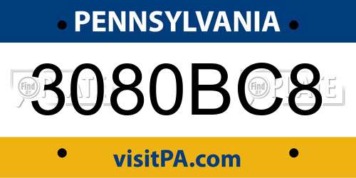 3080BC8 Pennsylvania License Plate
