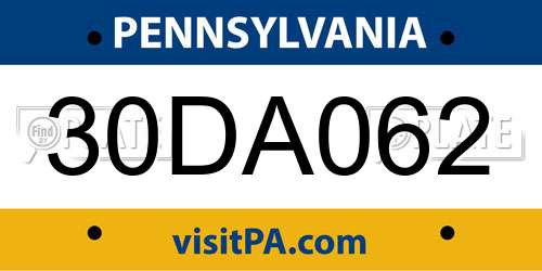 30DA062 Pennsylvania License Plate