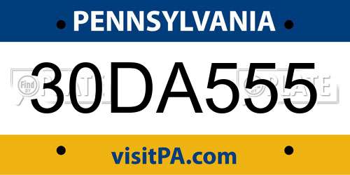 30DA555 Pennsylvania License Plate