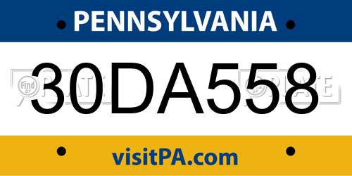 30DA558 Pennsylvania License Plate