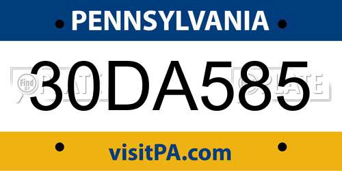30DA585 Pennsylvania License Plate