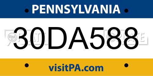 30DA588 Pennsylvania License Plate