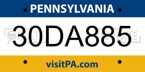 30DA885 Pennsylvania License Plate