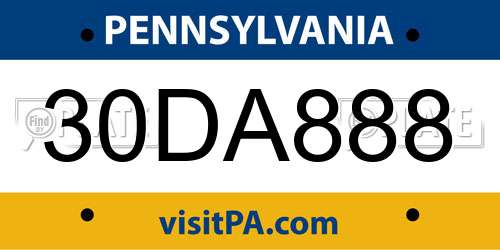 30DA888 Pennsylvania License Plate