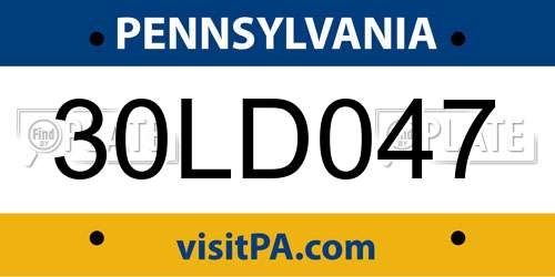 30LD047 Pennsylvania License Plate