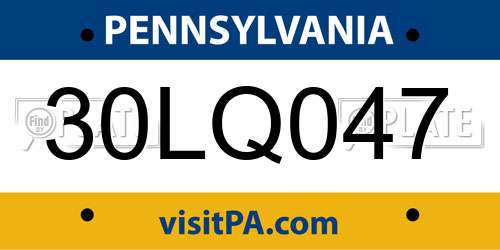 30LQ047 Pennsylvania License Plate
