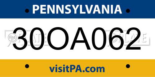 30OA062 Pennsylvania License Plate