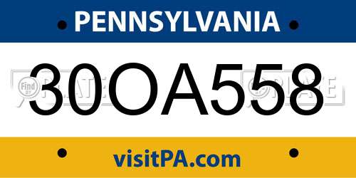 30OA558 Pennsylvania License Plate