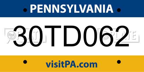 30TD062 Pennsylvania License Plate