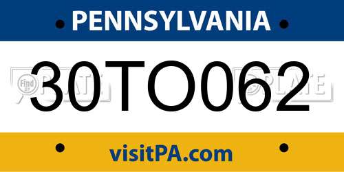 30TO062 Pennsylvania License Plate